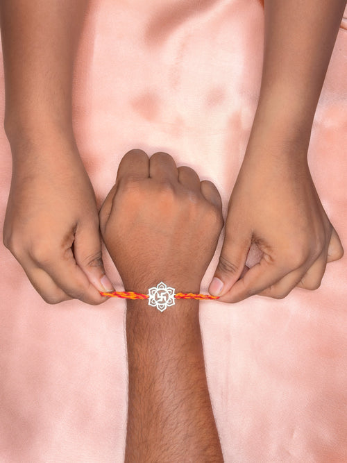 925 Silver Floral Swastik Rakhi