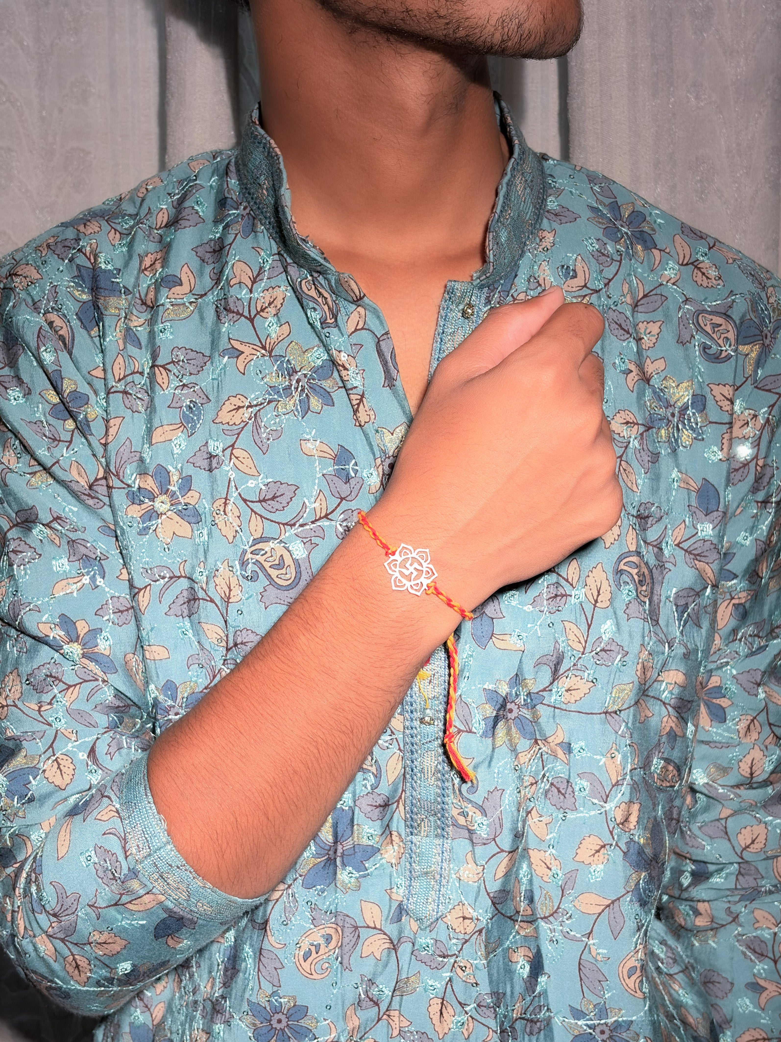925 Silver Floral Swastik Rakhi