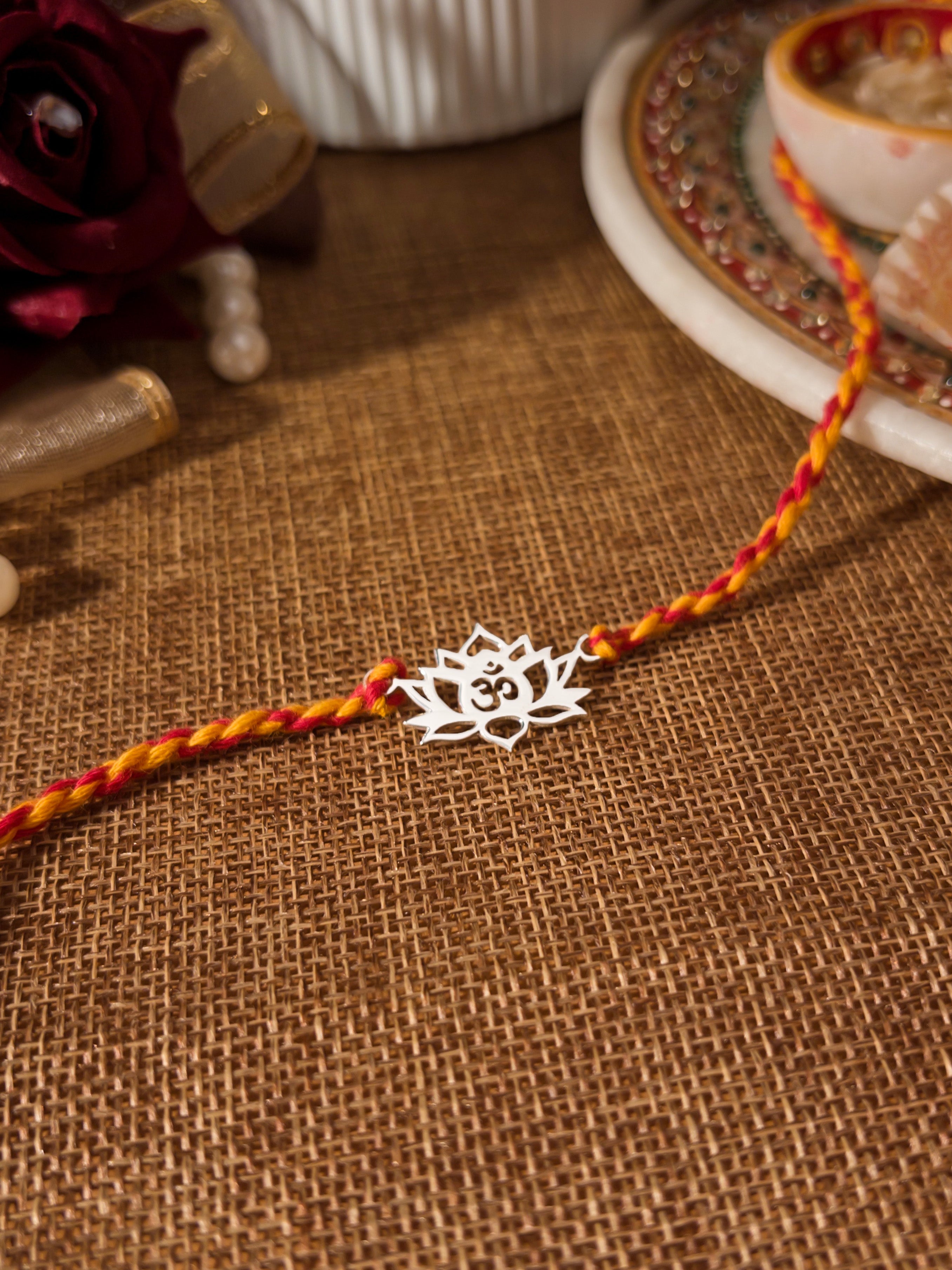 925 Silver OM Lotus Rakhi