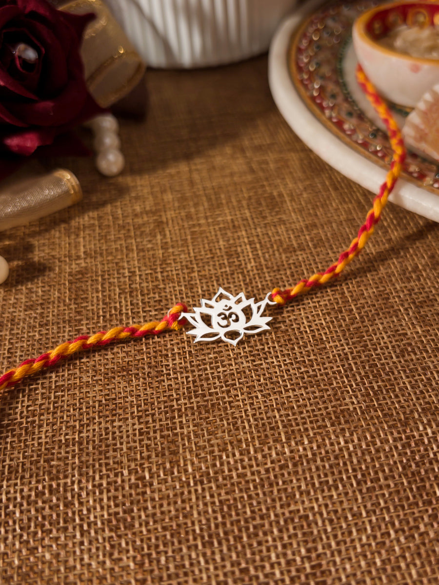 Silver OM Lotus Rakhi